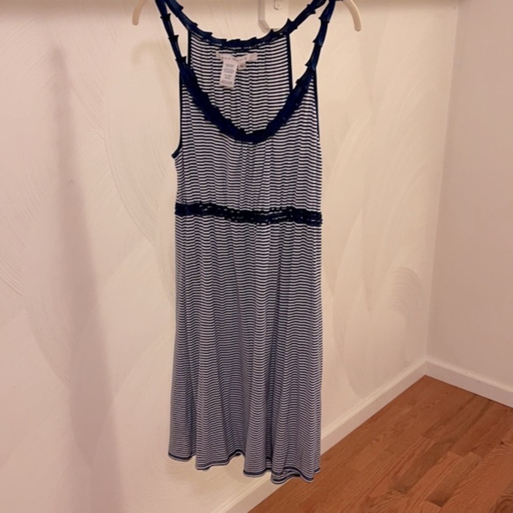 MAX STUDIO Navy/white striped jersey tank dress